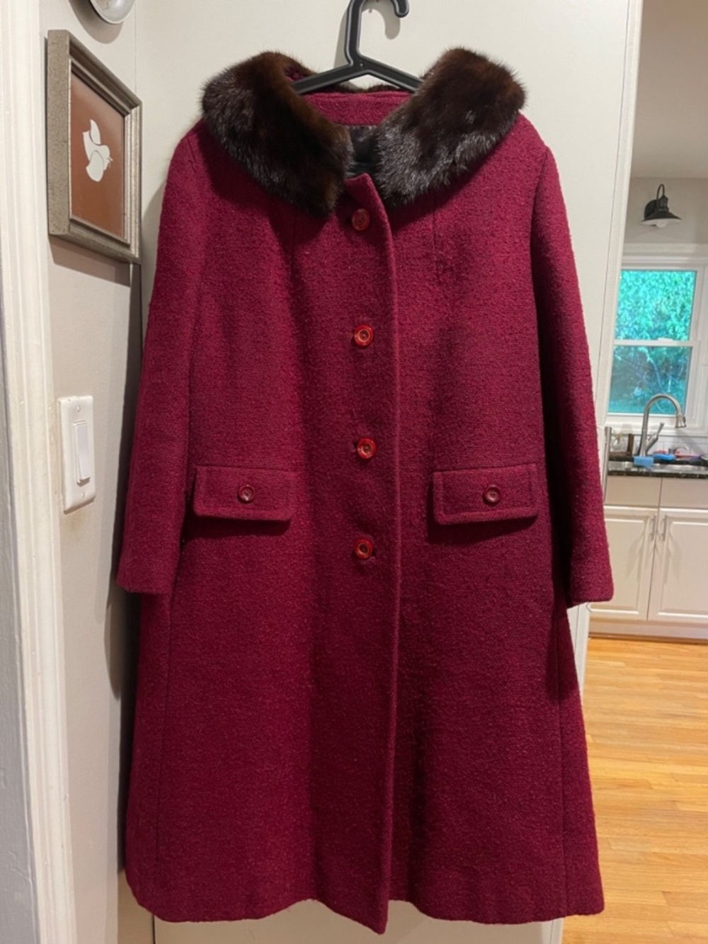 Sycamore 1960's Swing Coat Raspberry Detachable Fur Collar Sz Large? Union Made